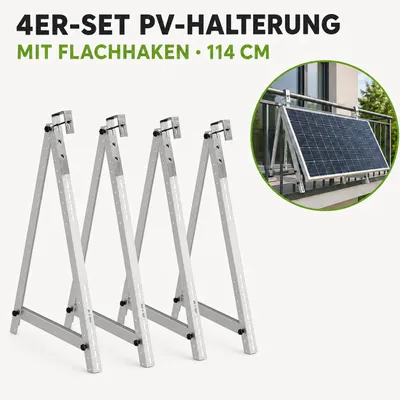 Produktbild von 4er-Set Balkonkraftwerk Halterung 114 cm, 0–90° verstellbar, PV-Solarmodulhalterung mit Flachhaken für Balkongeländer, 0% MwSt.
