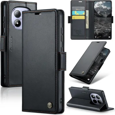 Obrázek produktu pro Pouzdro pro Xiaomi Redmi Note 15 Pro 4G, RFID Blokování Karet, Pokročilé Flip Kožené Pouzdro s Funkcí Stojánku černé