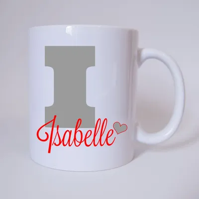 Produktbild von Namenstasse Buchstabe I, individueller Name (Grau/Rot) / Tasse / Kaffeetasse / Kaffeebecher