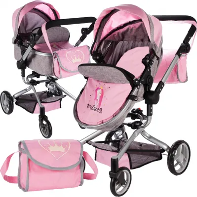 Produktbild von Malplay Puppenwagen Little Princess | Kinderwagen Puppen Zusammenklappbar | Kinderwagen Spielzeug Für Puppen Bis Ca. 55 Cm | Ab 3 Jahren | Rosa Mit Prinzessin - Motiv