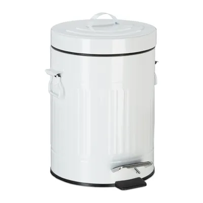 Produktbild von Relaxdays Treteimer Vintage, Abfalleimer für Küche oder Bad, aus Metall, mit Tretfunktion, Kosmetikeimer, 5 Liter, Weiß