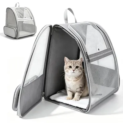 Image de Sac à dos pour chien et chat, couleur gris - Sac de transport pour animaux de compagnie, respirant, léger