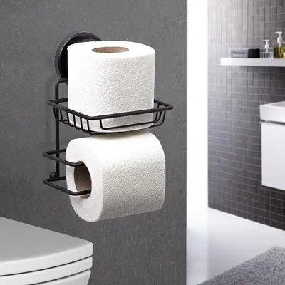 Immagine prodotto di Portarotolo uberKraft con pannello posteriore, acciaio inossidabile, nero, 17 cm