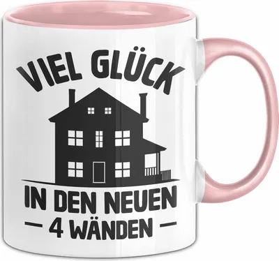 Produktbild von Einzugsgeschenke Wohnung Tasse Haus Umzug Geschenkidee Alles Gute Zum Umzug Geschenkidee Viel Glück In Den Neuen 4 Wänden Kaffee-Becher (Rosa)