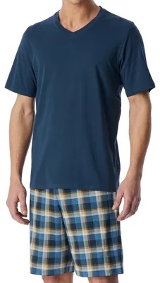 Produktbild von Schiesser Casual Essentials Schlafanzug Set aus T-Shirt und Shorts, Hose mit Muster, Weiche Single Jersey Qualität