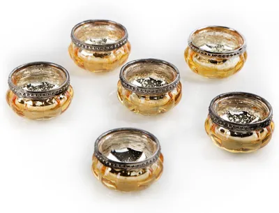 Produktbild von 6 vintage Teelichtgläser gold antik - 6 x 3,5 cm aus Glas und Metall