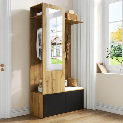 Image de MODFU Meuble d'Entrée Élancé pour Hall d’Entrée - MDF - 100x38x191 cm - Nature
