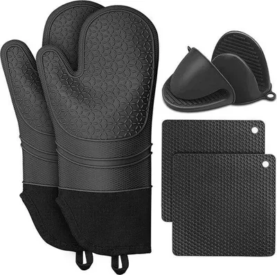 Produktbild von Famanu Ofenhandschuhe und Topflappen mit Antirutschuntersetzer - hitzebeständig bis 260 °C, schwarz