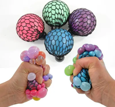 Produktbild von 4 x Rainbow Netzball Mesh Squishy Antistress Ball Quetschball Knetball Ø 6,5 cm