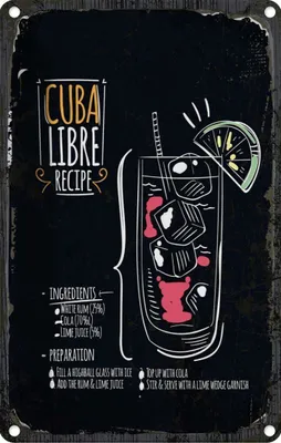 Produktbild von vianmo Blechschild 18x12 cm Cuba Libre Cocktail Recipe
