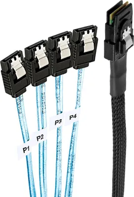 Produktbild von Mini SAS SFF-8087 auf 4 SATA-Festplatten-Kabelserverdaten mit 12 Gbit/s Übertragungsrate, 22,5 Gbit/s Bandbreite 0,5 M