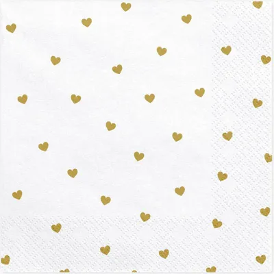 Immagine prodotto di Tovaglioli cuori 33x33cm 20 pezzi, bianco/oro