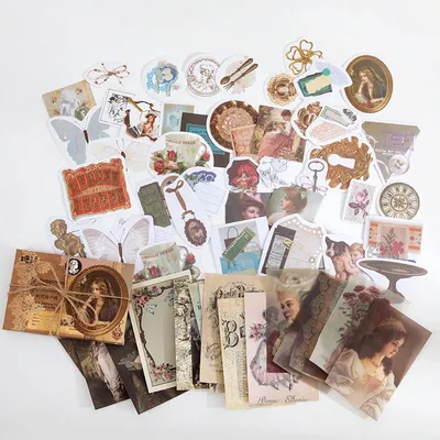 Produktbild von Vintage Sticker Set 60 Stück – Scrapbooking & Junk Journal Deko