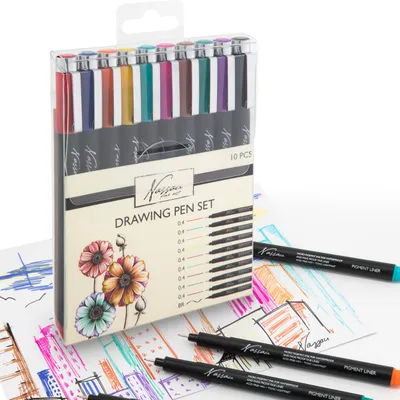 Zdjęcie produktu dla Zestaw 10 cienkopisów Nassau - kolorowe ołówki do szkicowania i rysunku technicznego - idealne do prac artystycznych, bullet journalingu i hand letteringu