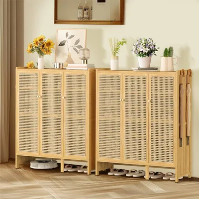 Obrázek produktu pro Skříňka na boty WISFOR se 3 dvířky, botník 6 úrovní, komoda na boty pro max. 20 párů, úložný prostor na boty z bambusu, 90,5 x 35 x 107 cm