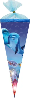Produktbild von Nestler Schultüte Tüllv. 35 cm rund Delfinwelten