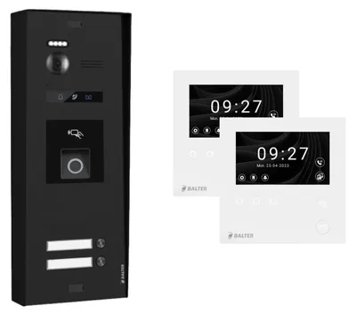 Produktbild von BALTER EVO HD MINI Aufputz Schwarz Video Türsprechanlage Fingerprint Set 2 Teilnehmer 2x 4,3" Monitor