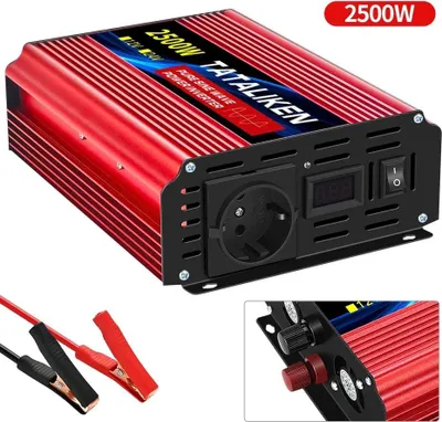 Zdjęcie produktu dla Falownik, wyjście 220 V, wyświetlacz LCD, 2500 W UE, Europa-f, 12 V 50 Hz-f, 220 V-f