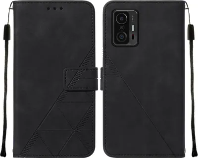 Produktbild von Xiaomi 11T Pro Hülle, Schlank Prägung Flip Leder Kartenfächer Schutzhülle mit Ständer für Xiaomi 11T / 11T Pro Schwarz