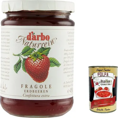 Produktbild von 6x Darbo Marmelade Confettura Naturrein Fragole, Erdbeerkonfitüre, 450g Glas + Italian Gourmet polpa 400g