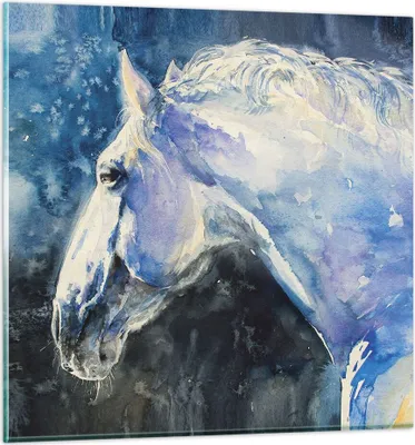 Produktbild von Bilder auf glas - Einteilig - Pferd Aquarell Porträt - 60x60cm - Glasbilder - Wandbilder - Bilder - zum Aufhängen bereit - Wanddekoration aus Glas - Glas Bilder - Wandbild auf Glas - GAC60x60-4272