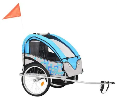 Zdjęcie produktu dla Rower trójkołowy i wózek spacerowy w kolorach niebieskim i szarym, wyposażone w pasy bezpieczeństwa i łatwe do przekształcenia