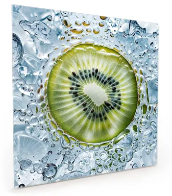 Produktbild von Küchenrückwand Spritzschutz Glas mit Motiv Kiwi mit Eis 40 x 40 cm