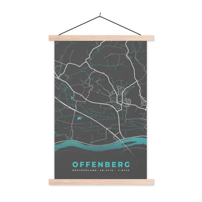 Obrázek produktu pro MuchoWow® Textilní plakát - Mapa města - Offenberg - Německo - Mapa - 120x180cm - S hnědými lamelami