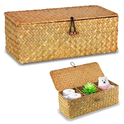 Aufbewahrungsbox aus Seegras, 3 Fächer, hellorange, 32x12x10 cm
