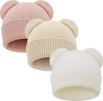 Produktbild von Kleinkind Beanie Baby Wintermützen Baby Weich Stricken Süße Bärenohren Mütze für Jungen Mädchen Warm Mütze Mützen für 0 Monate-24 Monate