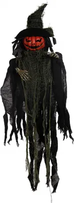 Produktbild von Kürbis Vogelscheuche mit Fetzenkleid & Hexenhut als Hängefigur 59 cm