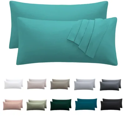 Productafbeelding van Kussensloop, 40 x 70 cm, set van 2 – turquoise kussenslopen, 40 x 70 cm, 100% microvezel, met rits, zacht en kreukvrij