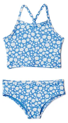 Productafbeelding van A. Essentials meisjes tankini-set, blauw met klein bloemenmotief, maat 10 jaar
