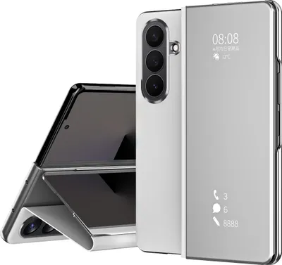 Immagine prodotto di Custodia per Samsung Galaxy Z Fold 7 copertura trasparente a specchio, supporto in Finto cuoio Argento