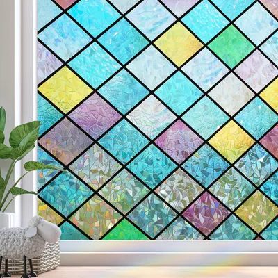 Immagine prodotto di Pellicola oscurante, per finestre, opaca, senza colla, 3D, colori arcobaleno, effetto luminoso, pellicola per vetri, colorata, pellicola statica, anti-UV, 119,5 x 200 cm