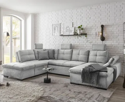 Produktbild von Alija Wohnlandschaft 334 x 217 cm, mit Schlaffunktion und Bettkasten Silber, Ausführung:Rechts