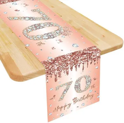 Immagine prodotto di Runner da tavola rosa per il 70° compleanno di una signora, 180x35 cm