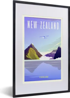 Produktbild von MuchoWow® MuchoWow® Gerahmtes Poster Illustration des Fiordlandgebiets in Neuseeland 40x60 cm - Poster mit zchwarzem Bilderrahmen - Poster in Rahmen
