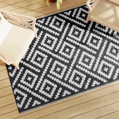 Produktbild von Möbel Outdoor-Teppich Weiß und Schwarz 140x200 cm PP - Outdoorteppiche 368576