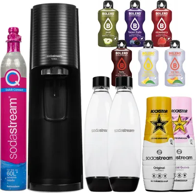 Obrázok produktu pre Bublinkovač vody SodaStream Terra Black vrátane 2 fliaš príslušenstva na sirup