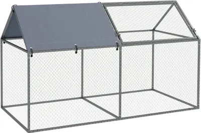 Produktbild von PawHut Käfig für Kleintiere, Stahl-Laufstall für Haustiere, mit 1 oberen Tür und 1 oberen Anti-UV-Stoff für den Garten im Freien, 198 x 100 x 120 cm, Silber