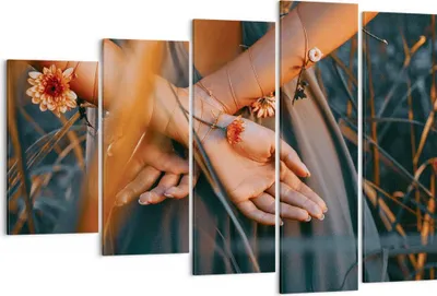 Produktbild von Bild auf Leinwand - Leinwandbild - 5 Teile - Frau Hände Wiese - 150x100cm - Wand Bild - Wanddeko - Wandbilder - Leinwanddruck - Bilder - Wanddekoration - Leinwand bilder - Wandbild - EG150x100-5126