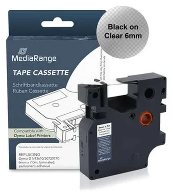 Produktbild von MediaRange Kunststoff-Schriftbandkassette, für/ersetzt Dymo® 91222/S0721670, permanent haftend, 12mm, 4m, laminiert, schwarz auf gelb, D1, Schwarz, Kunststoff, DYMO, LP 200,210D,250,300,350 LM 100 series,150,160,200,210 series,220 series,260 series LM..., 6 mm
