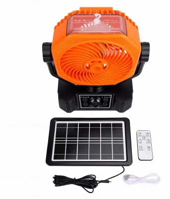 Zdjęcie produktu dla Misting Camping Fan with Solar Panel Automatic Head Shaking Low Noise Solar Mister Fan with LED Light for Travel