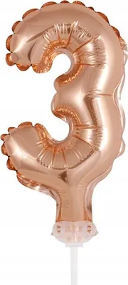 Productafbeelding van Folieballon in de vorm van het cijfer 3, roze goud, 1 stuk.