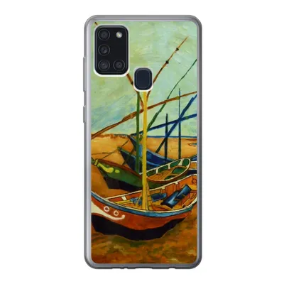 Produktbild von MuchoWow® Handyhülle Schutzhülle Hülle für Samsung Galaxy A21s Fischerboote am Strand - Vincent van Gogh Silikon Softcase Handy Hülle - Hartschale