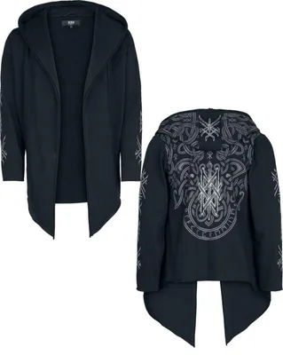 Produktbild von Black Premium by EMP Herren schwarzer Cardigan mit Kapuze und Symbol-Print L