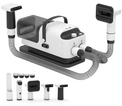 Produktbild von Hundeschermaschine mit Staubsauger leise Schermaschine mit 5 Pflegewerkzeugen für Hunde Katzen Haustiere Weiß