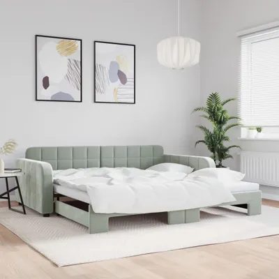 Produktbild von CLORIS Bettsofa Tagesbett Ausziehbar Hellgrau 100x200 cm Samt, 44,25 kg