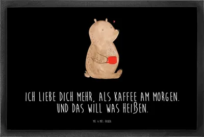 Produktbild von Mr. & Mrs. Panda Schmutzfangmatte Bär Morgenkaffee 50 x 75 cm - Schwarz - Geschenk, Schmutzmatte, Türvorleger, Mitbringsel, Gummimatte, Freundin, fußmatte, Valentinstag